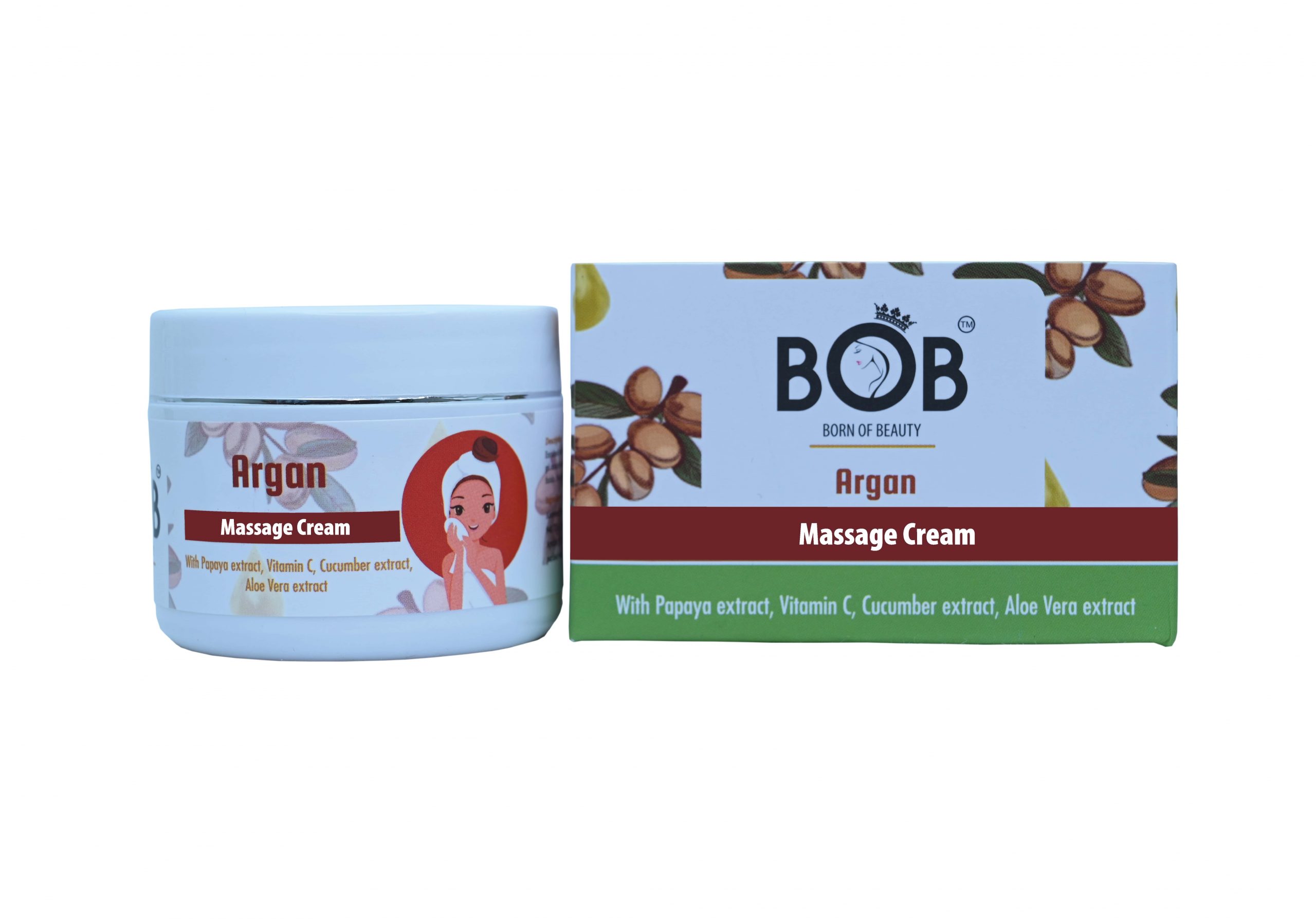 BOB Argan Massage Cream With Papaya Extract, Vitamin C, Cucumber Extract