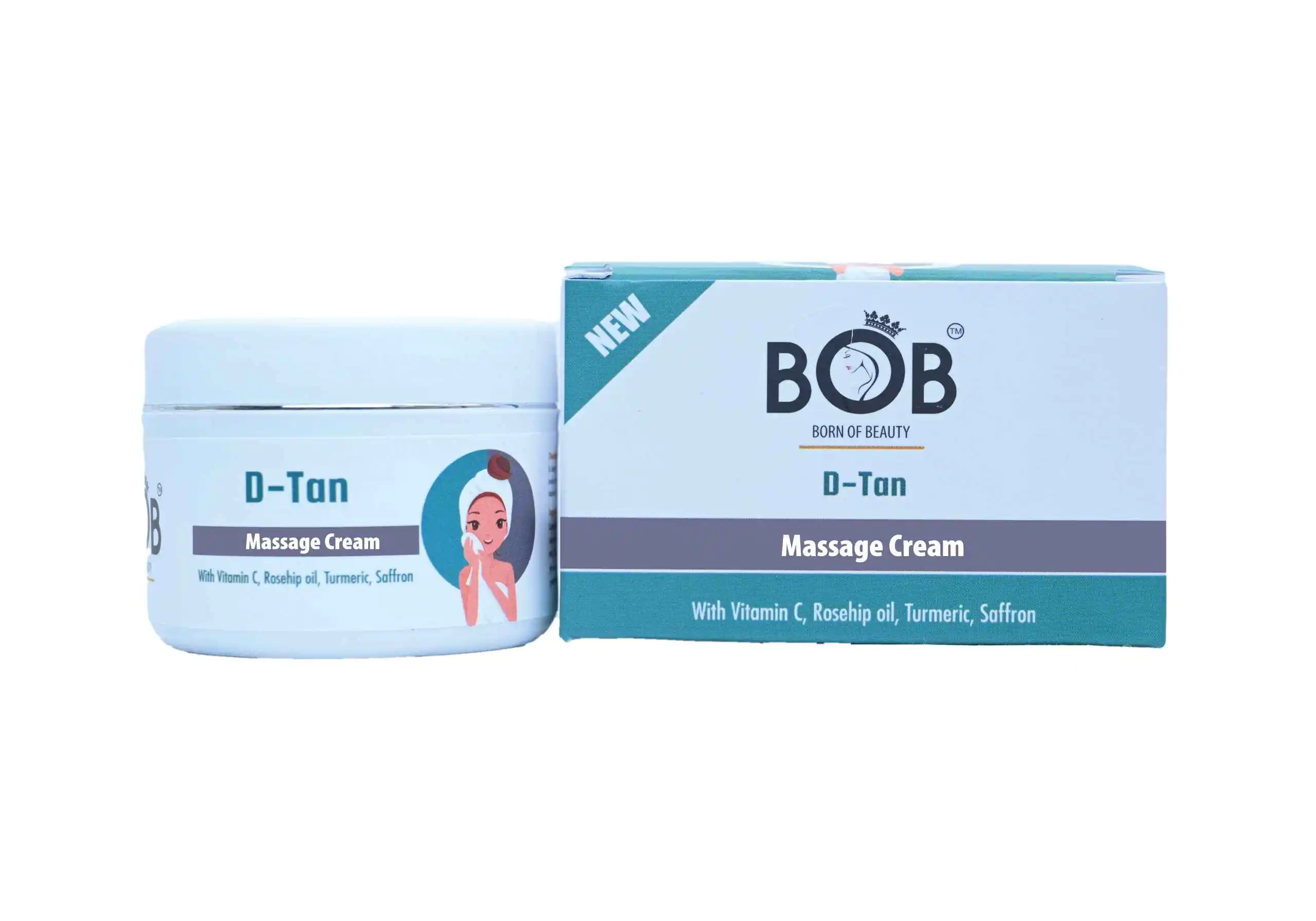 BOB D Tan Massage Cream With Vitamin C, Rosehip Oil, Turmeric, Saffron.